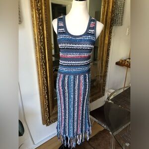 Derek lam 10 Crosby Striped Multicolor Knit Dress with fringe size small
